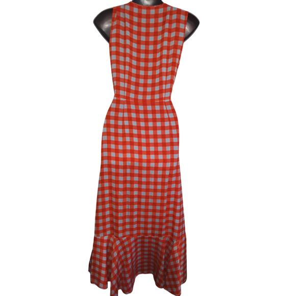 Diane von Furstenberg Sz 4 Asymmetrical Ruffle Hem Gingham Plaid Dress - Picture 4 of 9
